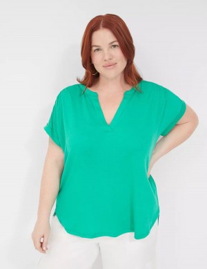 Lane Bryant Relaxed Gauze Notch-Neck Women Shirts Turquoise | JNI2434TG