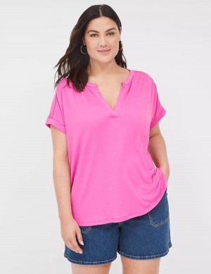 Lane Bryant Relaxed Gauze Notch-Neck Women Shirts Pink | DTB4268PL