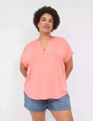 Lane Bryant Relaxed Gauze Notch-Neck Women Shirts Coral | VFJ2231TK