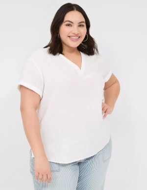 Lane Bryant Relaxed Gauze V-Neck Popover Women Shirts White | NLL10053XG