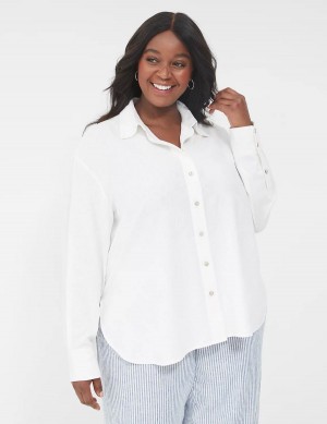 Lane Bryant Relaxed Linen Button-Down Women Shirts White | CES5292IO