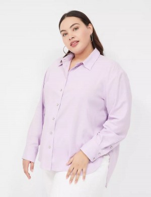 Lane Bryant Relaxed Linen Button-Down Women Shirts Purple | FPV8121SV