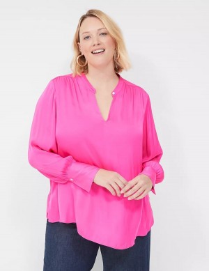 Lane Bryant Relaxed Satin Collar Women Blouse Pink | PMF7014QJ