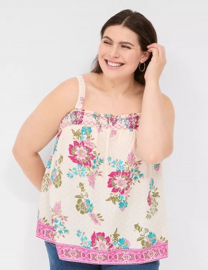 Lane Bryant Relaxed Smocked Square-Neck Women Tank Top Pink Multicolor | NMS174SS