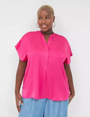 Lane Bryant Relaxed Split-Neck Popover Women Blouse Pink | WBO675SH