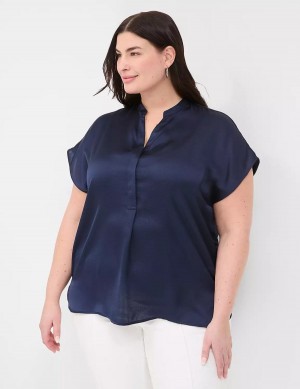 Lane Bryant Relaxed Split-Neck Popover Women Blouse Blue | RRP6068YD