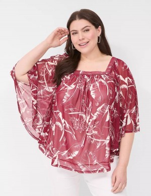 Lane Bryant Relaxed Square-Neck Trimmed Circle Drama Top Women Blouse Burgundy | AIT5756YH