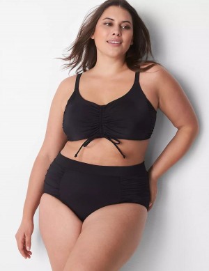 Lane Bryant Ruched Swim Women Briefs Black | HLO358SK