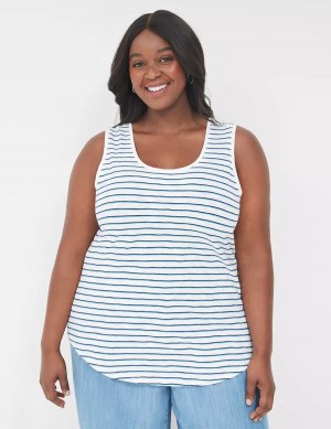 Lane Bryant Scoop-Neck Women Tank Top Blue Navy Stripes | POT41100QL