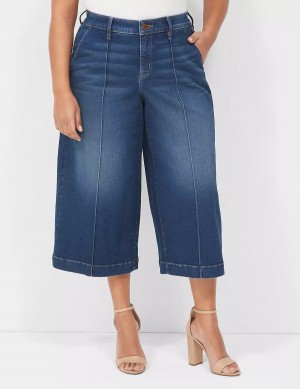 Lane Bryant Signature Fit Wide Leg Crop Women Jeans Dark Blue | QIU2711XM