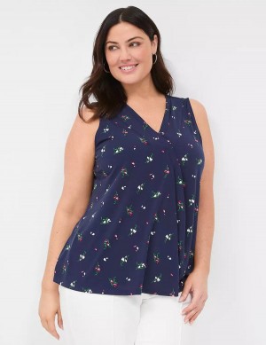 Lane Bryant Sleeveless Pleat-Front Top Women Tank Top Navy Multicolor | AIL4865ZF