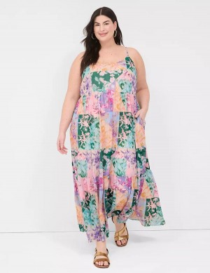 Lane Bryant Sleeveless V-Neck Tiered Women Maxi Dress Multicolor | ZXV2992ND