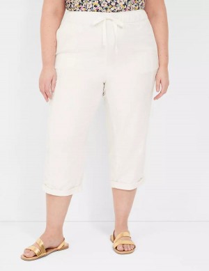 Lane Bryant Slub Pull-On Crop Women Pants White Rose | CPW2799RE