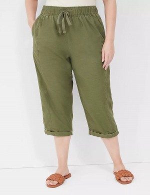 Lane Bryant Slub Pull-On Crop Women Pants Green | ORA4687ZN