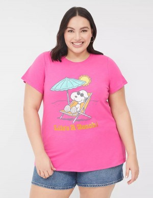 Lane Bryant Snoopy Surf Glitter Graphic Tee Women T Shirts Pink | WJU4959LV