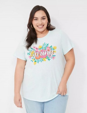 Lane Bryant Spring Graphic Tee Women T Shirts Blue | SFZ837OM