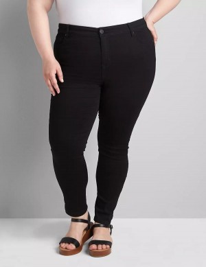 Lane Bryant Straight Fit High-Rise Sateen Skinny Women Jeans Black | TZB3070PG