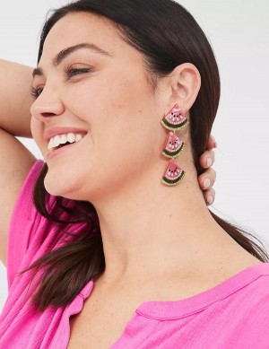 Lane Bryant Summer Whimsy Watermelon Statement Drop Women Earrings Gold | RSN4968CN