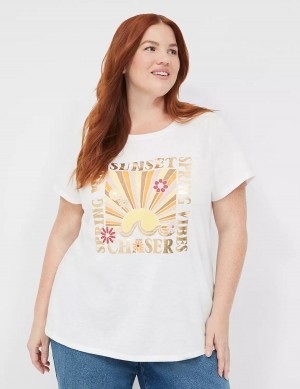 Lane Bryant Sunset Chaser Graphic Tee Women T Shirts White Rose | LVH3095TH