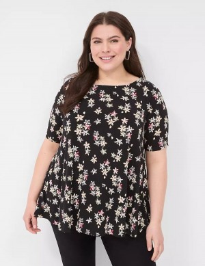 Lane Bryant Swing Boatneck Top Women T Shirts Black | TNE9972TW