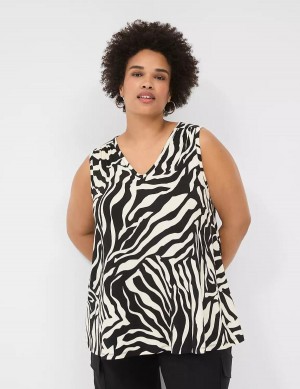 Lane Bryant Swing Cinch-Shoulder Women Tank Top White Black | KYO9878XZ