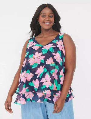 Lane Bryant Swing Double-Layer Chiffon Women Tank Top Pink Navy | PJJ3951LB