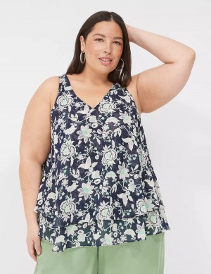 Lane Bryant Swing Double-Layer Chiffon Women Tank Top Navy Purple | FJL1317SB