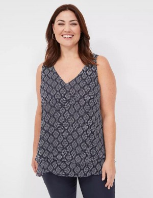 Lane Bryant Swing Double-Layer Chiffon Women Tank Top Navy | HFE8149GJ