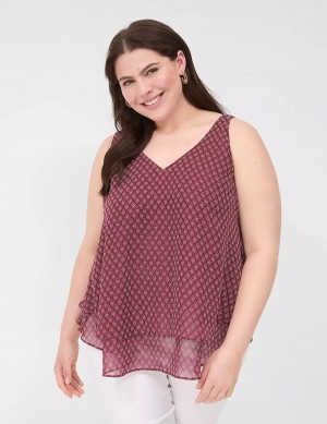 Lane Bryant Swing Double-Layer Chiffon Women Tank Top Burgundy | MLX5240FV