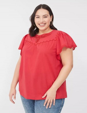 Lane Bryant Swing Eyelet-Trim Popover Women Blouse Red | MHB633UW