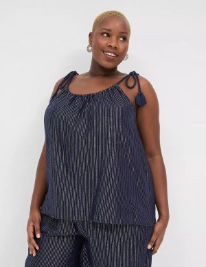 Lane Bryant Swing Lurex Gauze Tie-Strap Scoop-Neck Women Tank Top Blue | HNU172WP