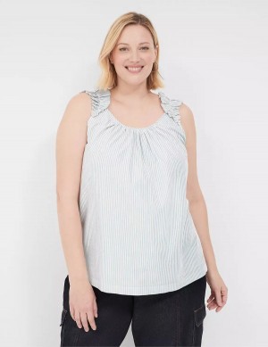 Lane Bryant Swing Lurex Stripe Ruffle-Sleeve Women Tank Top White Stripes | NRZ8562YH