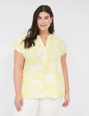 Lane Bryant Swing Notch-Neck Woven & Knit Top Women Blouse White Yellow | HIV6169AA