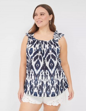 Lane Bryant Swing Ruffle-Sleeve Women Tank Top Navy White | AEE6179CF