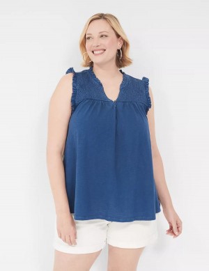 Lane Bryant Swing Ruffle Notch-Neck Women Tank Top Blue | KBT860NK