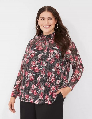 Lane Bryant Swing Smocked-Neck Top With Attached Cami Women Blouse Red White Black | CFF6882OK