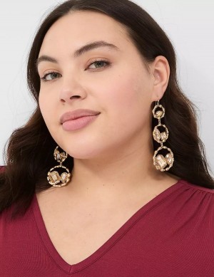 Lane Bryant Textured Imitation Stone Drop Women Earrings Gold | SPG2329GW