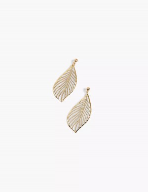 Lane Bryant Textured Metal Leaf Drop Women Earrings Gold | SJX8326LG