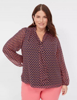 Lane Bryant Tie-Neck Popover Women Blouse Black Red | UBN6881SE