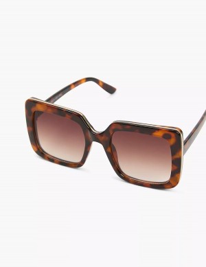 Lane Bryant Tortoiseshell Print With Goldtone Trim Square Women Sunglasses Brown | JJA491DB