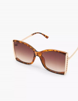 Lane Bryant Tortoiseshell Print With Goldtone Hinge Square Women Sunglasses Brown | CUE7848WD