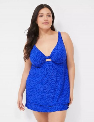 Lane Bryant Underwire Knot-Front Tankini Women Bikini Top Dark Blue | JSN9291QW