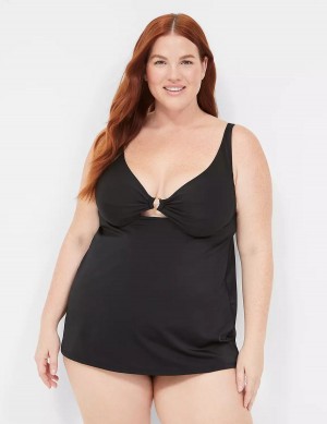 Lane Bryant Underwire O-Ring Tankini Women Bikini Top Black | UYN8661WK