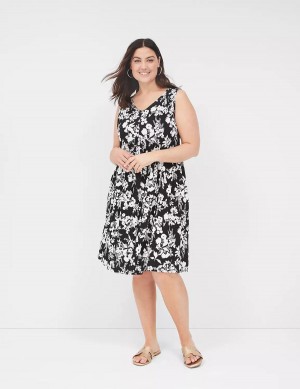 Lane Bryant V-Neck Easy Swing Women Casual Dress Black | FHZ6714OG