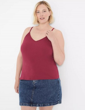 Lane Bryant V-Neck Rib Cami Women Tank Top Burgundy | INP3491GE