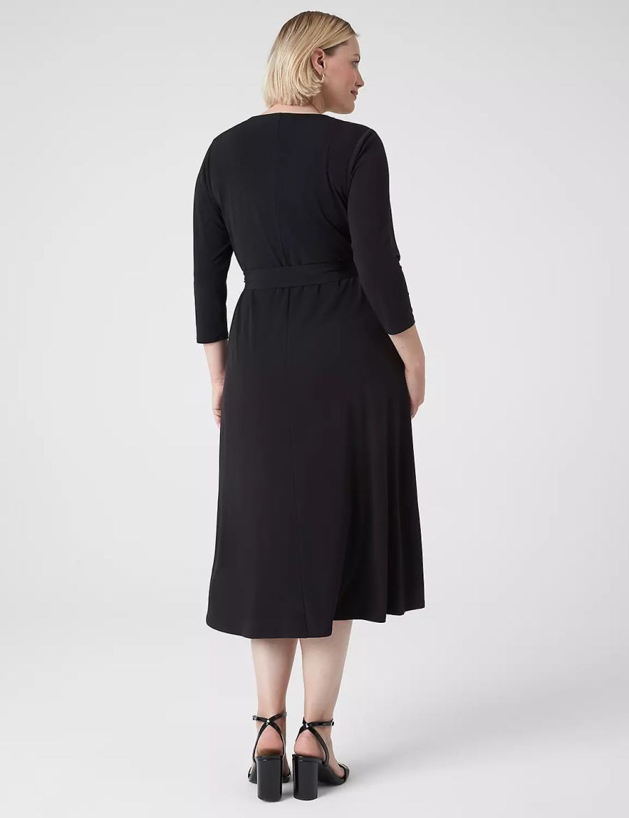 Lane Bryant 3/4-Sleeve High-Low Jersey Women Midi Dress Black | JGH670EE