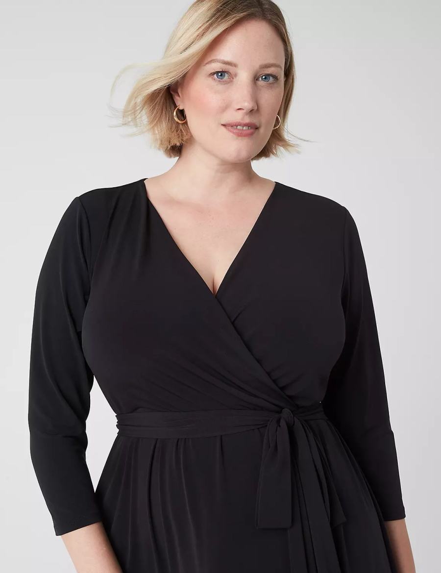 Lane Bryant 3/4-Sleeve High-Low Jersey Women Midi Dress Black | JGH670EE