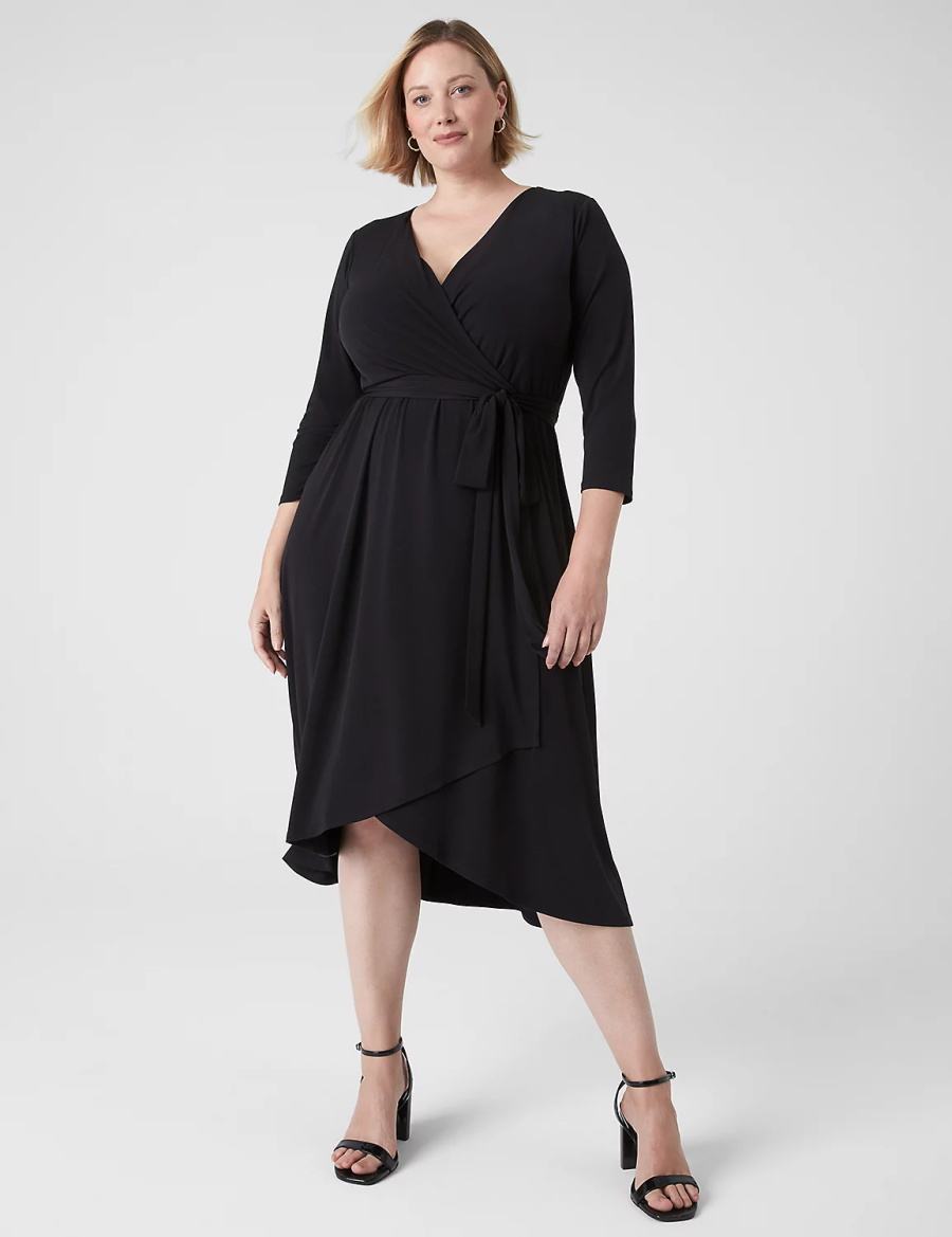 Lane Bryant 3/4-Sleeve High-Low Jersey Women Midi Dress Black | JGH670EE