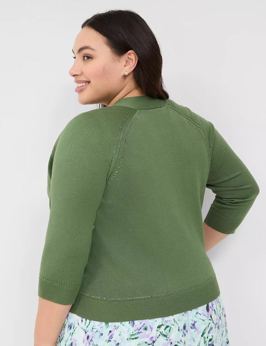 Lane Bryant 3/4-Sleeve Open-Front Shrug Women Sweaters Brown Green | FMQ9223ZH