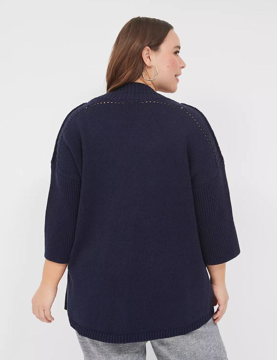 Lane Bryant 3/4-Sleeve Open-Front Shrug Women Sweaters Blue | TIU8125YA